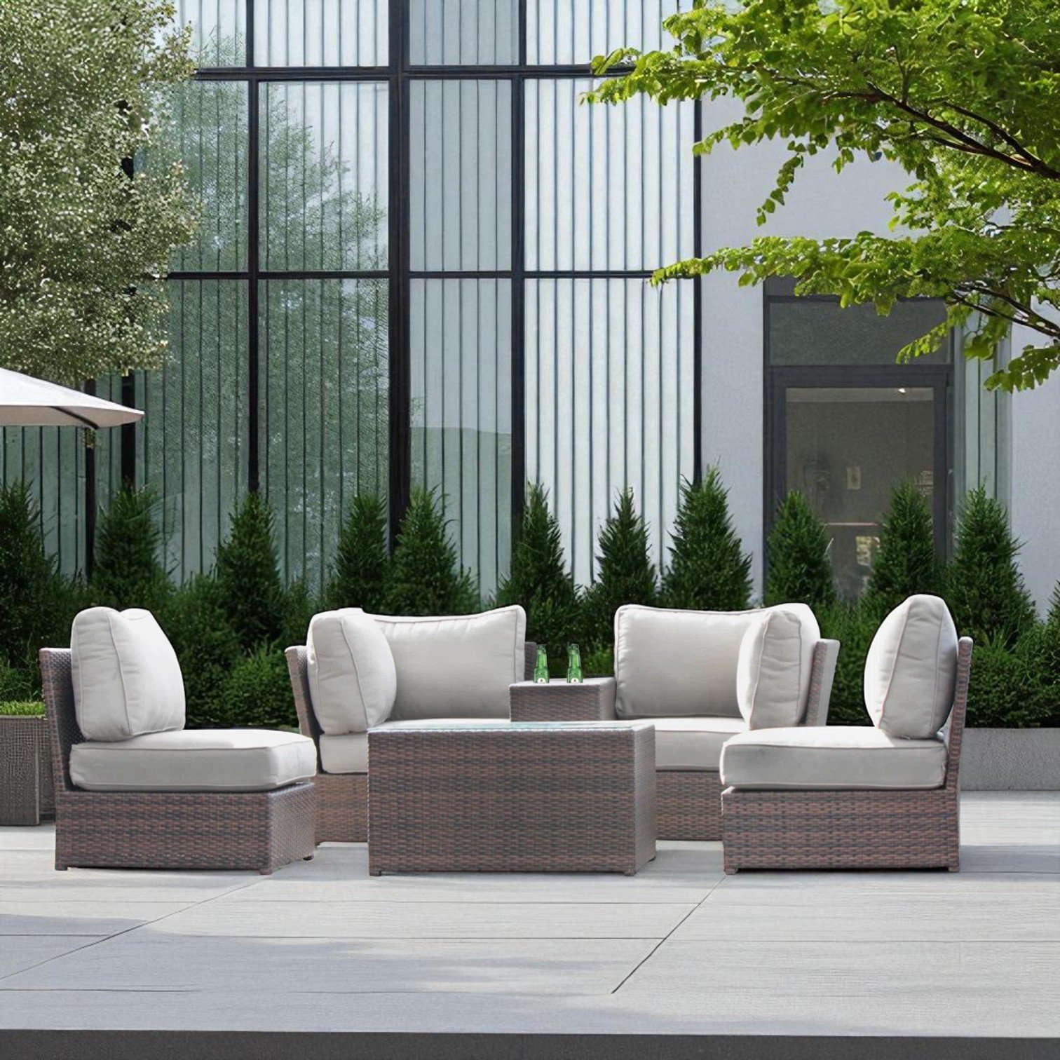 Wicker Outdoor Seating Set With Cushions, Rustproof, 4 Person - Espresso - Image 2