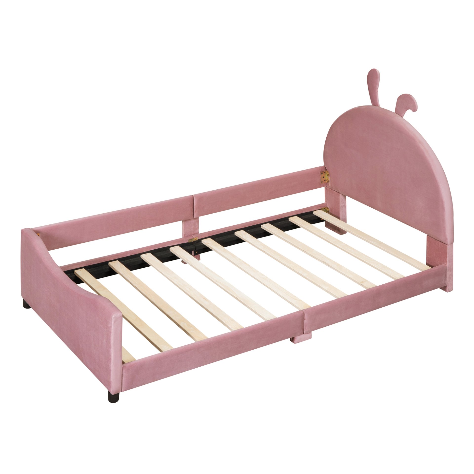 Twin Size Upholstered Daybed With Rabbit Ear Shaped Headboard - Pink - Image 7