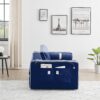 Modern Convertible Sleeper Sofa Couch With Pull Out Bed With Pillows & Side Pockets For Small Space, Living Room - Blue - Image 9