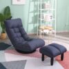 Adjustable Japanese Reclining Floor Chair Sofa With Metal Frame For Living Room & Balcony - Navy - Image 15
