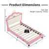 Twin Size Upholstered Princess Bed With Crown Headboard, Twin Size Platform Bed With Headboard And Footboard - White / Pink - Image 9