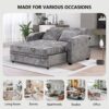 Pull Out Sofa Bed Modern Chenille Convertible Loveseat Sofa With Adjsutable Backrest, 2 Pillows, Cup Holders, USB Ports For Living Room, Apartment - Gray - Image 7