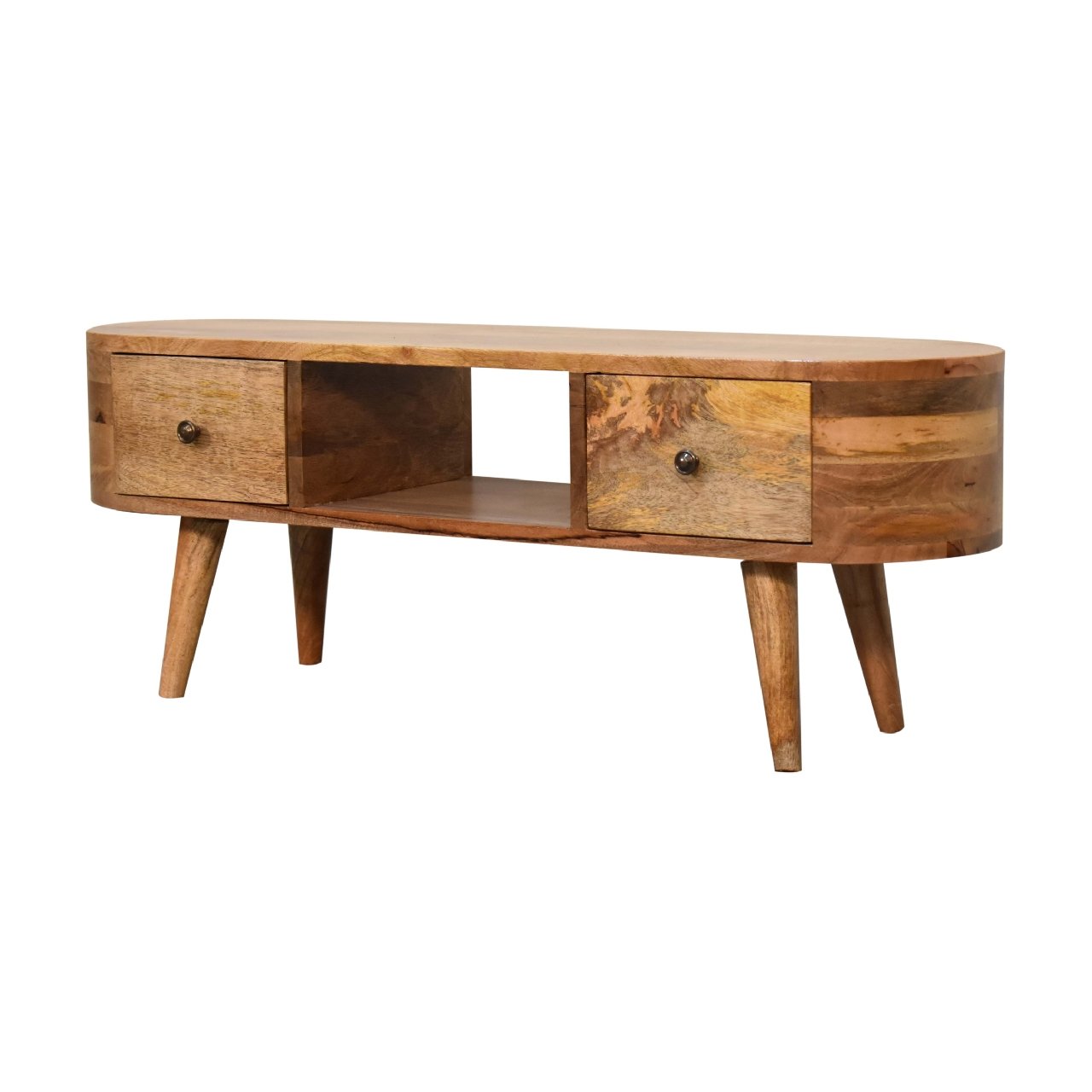 Mini Wooden Rounded Entertainment Unit - Oak - Image 5