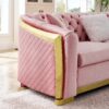 Shaped Chesterfield Sectional Sofa Set With Stainless Steel Accents Velvet Button Tufted Sofa With 5 Pillows Luxury Couch For Living Room - Pink - Image 6