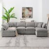 Modern Modular Cloud Sofa Bed, 6 Seat Chenille Sectional Couch Set With Ottoman, Free Combination, Convertible U Shaped Sleeper Sofa - Gray - Image 17