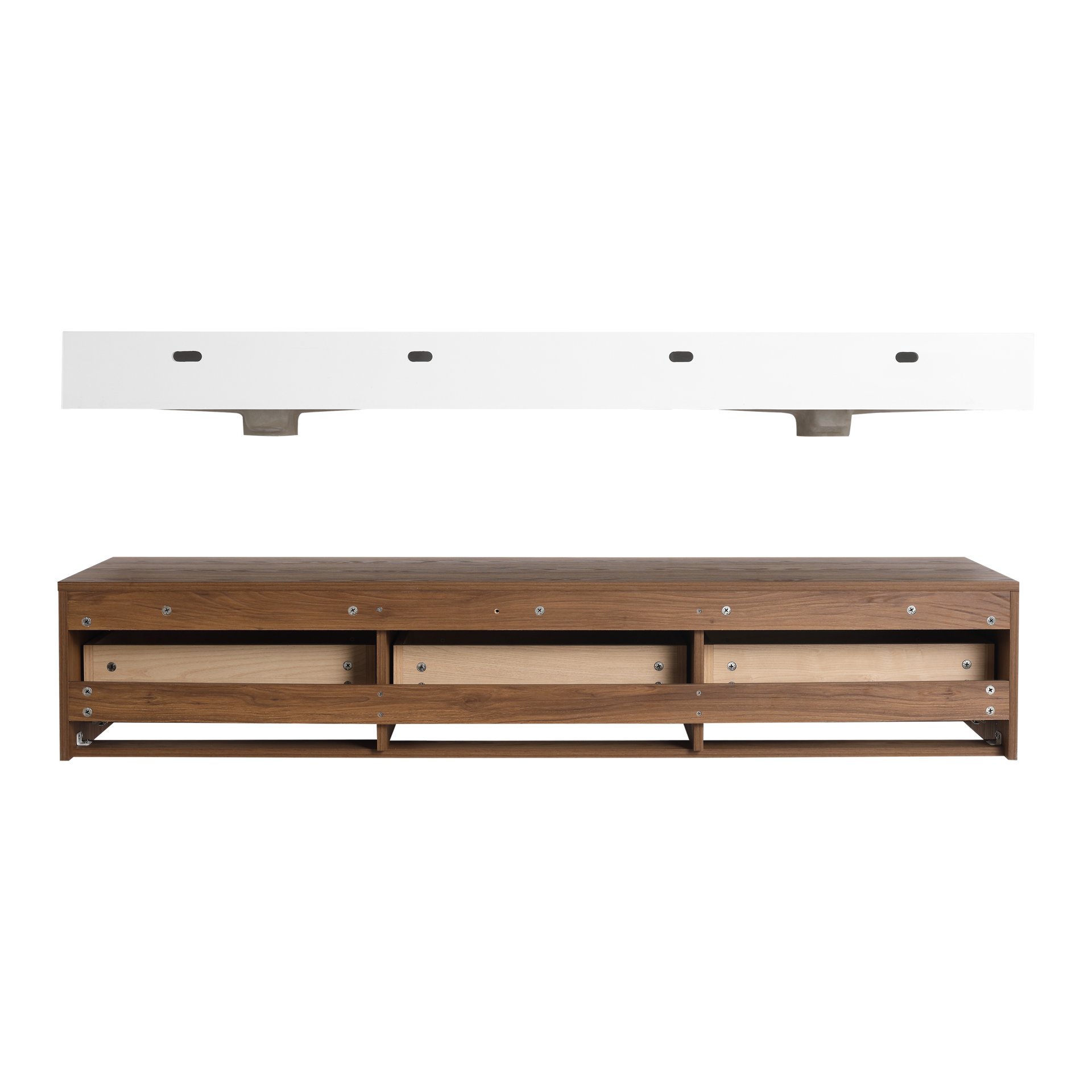Modern Wall Mounted Bathroom Vanity With Dual Resin Sink And Soft Close Drawers - Brown Ebony - Image 17