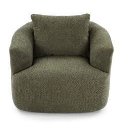 360° Swivel Chair, Chenille Upholstered Barrel Sofa Chair With Throw Pillow, For Living Room, Office - Green