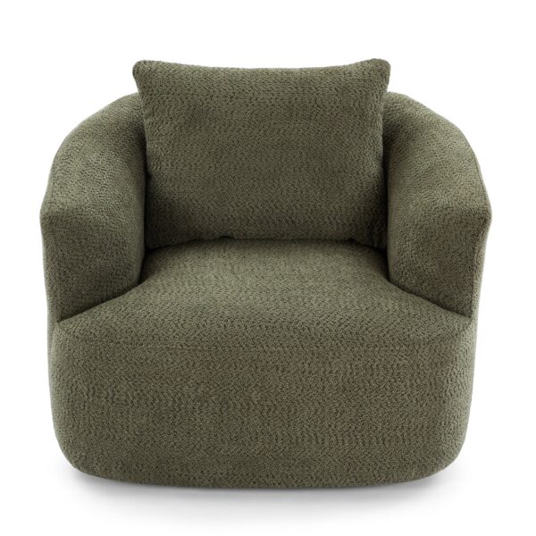 360° Swivel Chair, Chenille Upholstered Barrel Sofa Chair With Throw Pillow, For Living Room, Office - Green