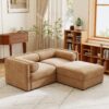 Modern Stylish Chenille 2 Seater Sofa With Ottoman Storage And Cylindrical Backrest - Camel - Image 5