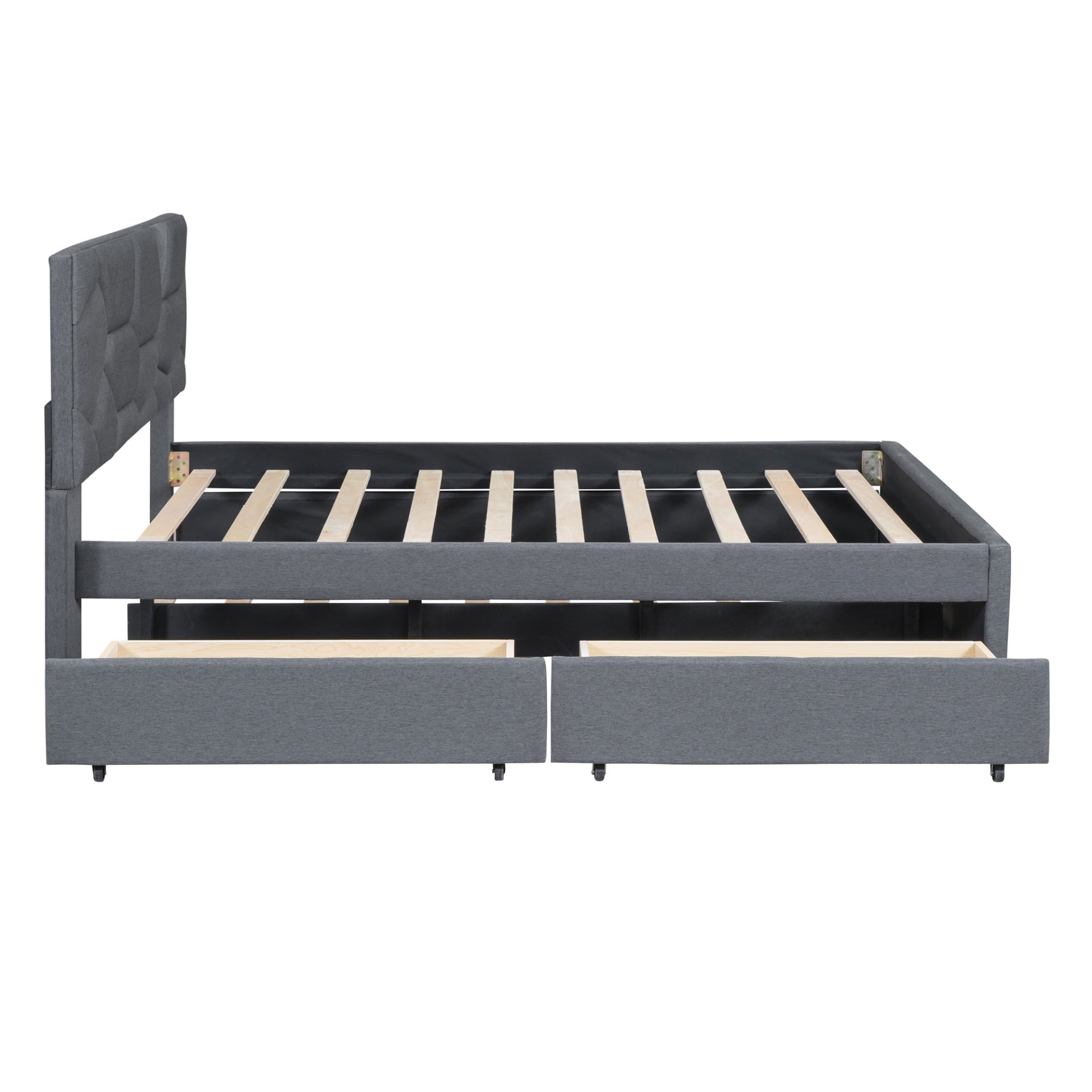 Full Size Upholstered Platform Bed With Brick Pattern Headboard, With Twin Size Trundle And 2 Drawers - Gray - Image 5
