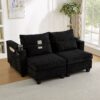Convertible Chaise Lounge Loveseat Sofa Bed With USB Ports, Cup Holders, Phone Holder & Storage - Black - Image 7