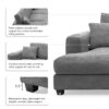 Oversized Corduroy Sectional Sofa, L Shaped Cloud Couch With USB Charging Port, Cup Holder, Deep Seat Sofa Bed With Chaise, Comfy Indoor Furniture - Gray - Image 20
