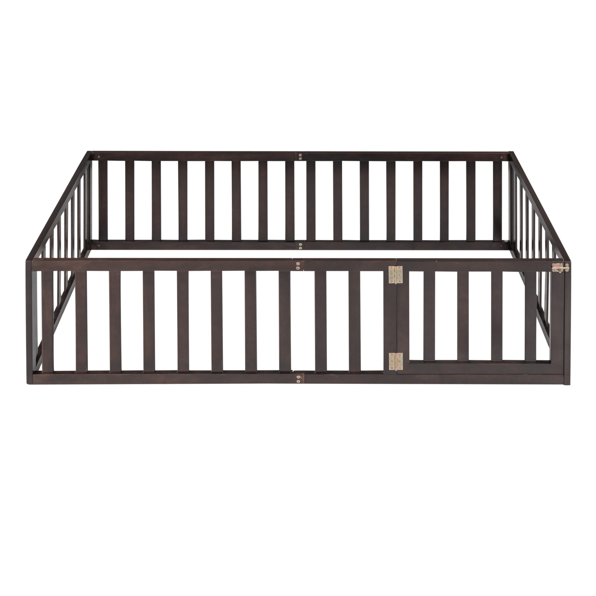 Twin Size Floor Bed Frame With Fence And Door - Walnut - Image 10