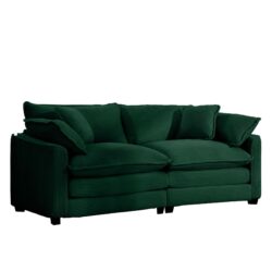 Modern Fabric Living Room Sofa With 4 Pillows Upholstered Large Deep Seating Loveseat Corduroy - Green