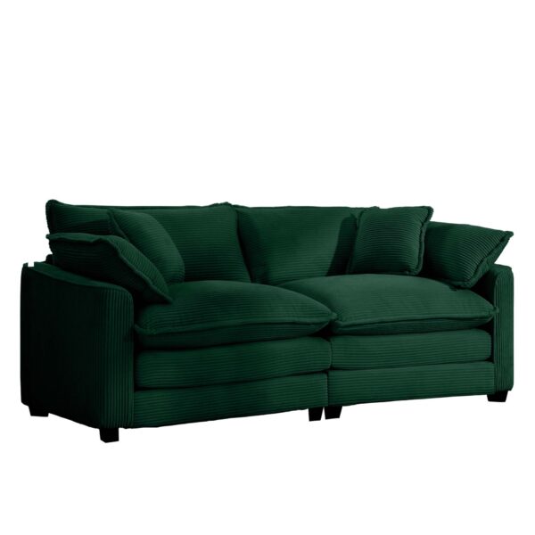 Modern Fabric Living Room Sofa With 4 Pillows Upholstered Large Deep Seating Loveseat Corduroy - Green