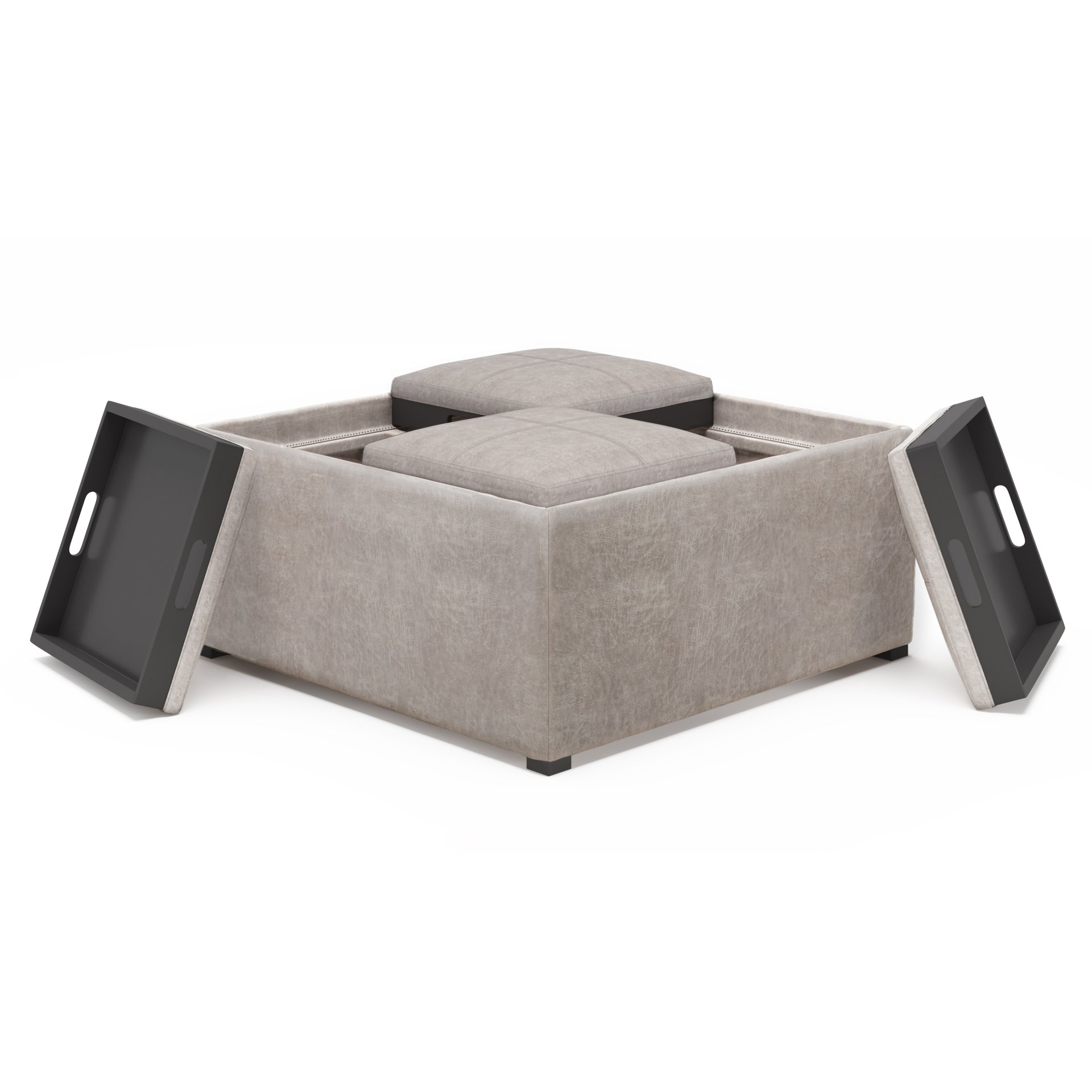 Avalon - Square Coffee Table Storage Ottoman - Distressed Gray Taupe - Image 6