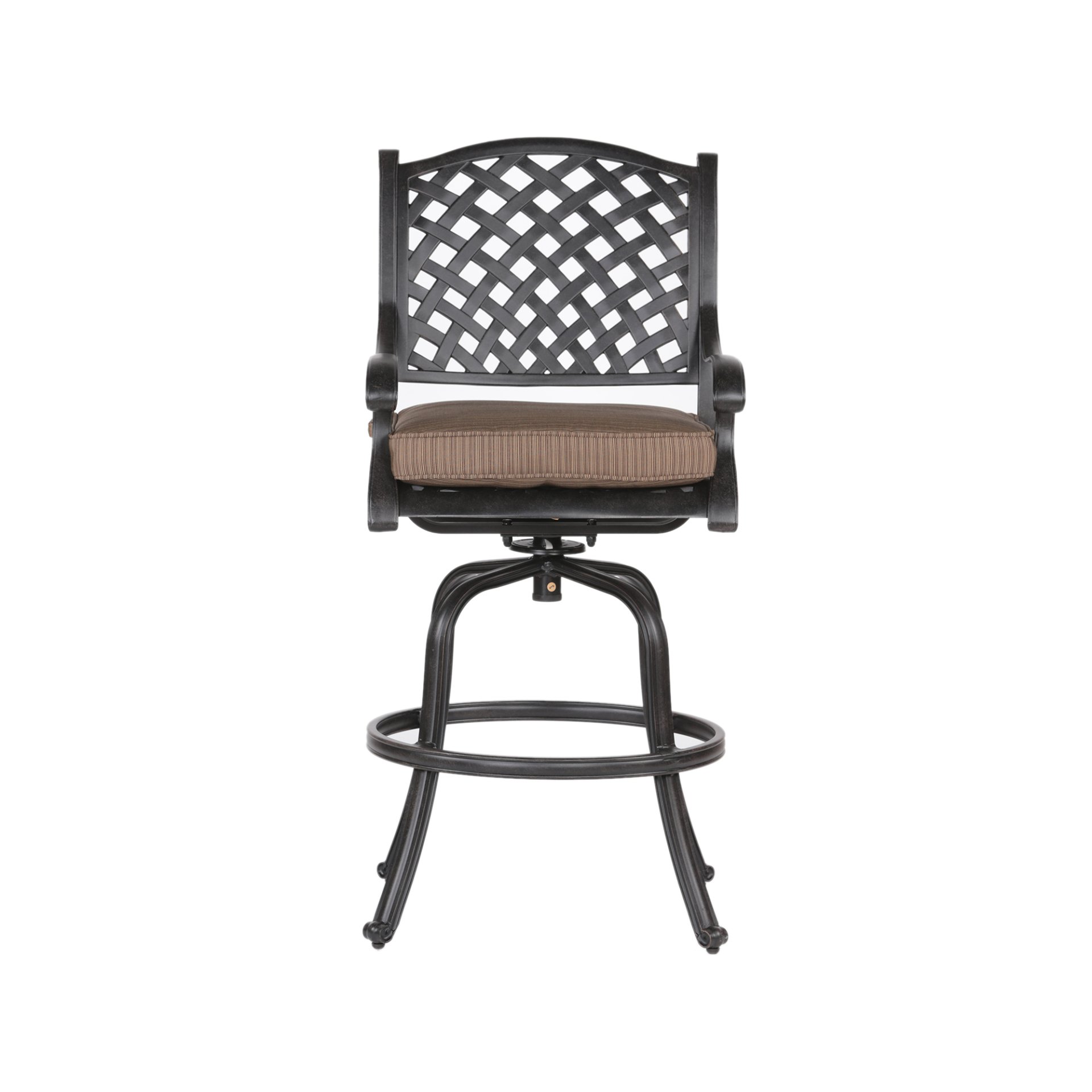 Elegant Cast Aluminum Counter Stool Set With Cushions, All Weather Design - Dark Brown - Image 8