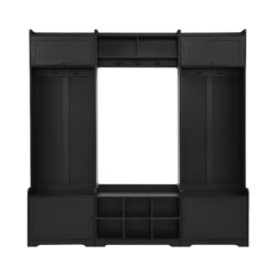 Wide Hall Tree With Shoe Storage, 4 In 1 Entryway Bench With 8 Cubbies, 7 Coat Hooks & Adjustable Shelf For Hallway - Black