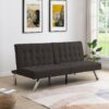 Faux Linen Wood Frame Futon Sofa Bed With Stainless Legs - Espresso - Image 2
