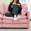 Contemporary Modular Sectional Sofa L Shaped 3 Seater With Movable Ottoman 105 Inch - Pink - Image 8