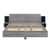 King Size Floating Platform Bed, With LED Lights, Bedside Nightstand - Gray - Image 4