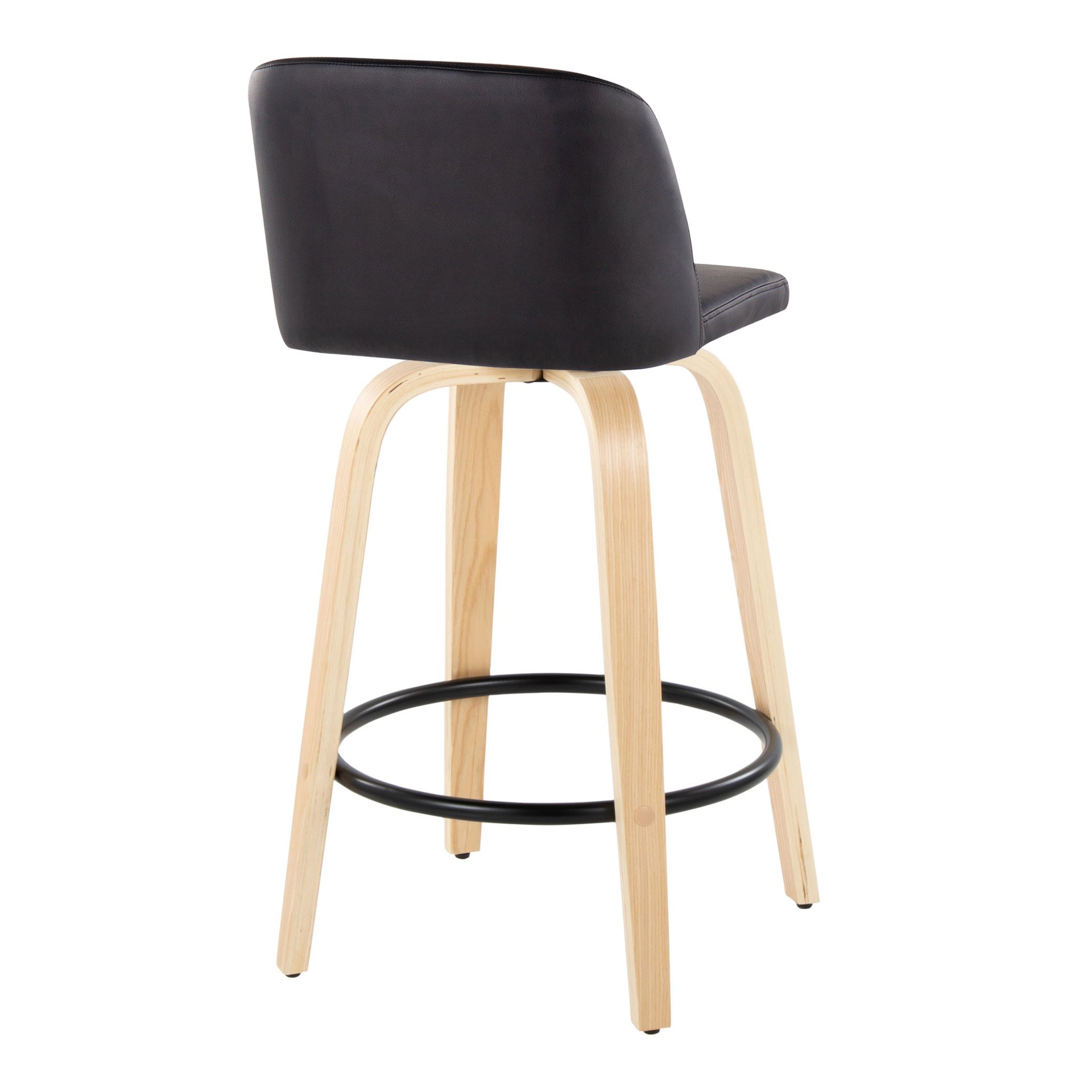 Toriano - Contemporary Modern Fixed Height Counter Stool With Swivel With Round Footrest (Set of 2) - Natural / Black - Image 4
