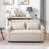 Convertible Sofa Bed Loveseat Sofa With Three USB Ports, Two Side Pockets, Two Cup Holders And 360° swivel Phone Holder For Living Room - Beige - Image 9