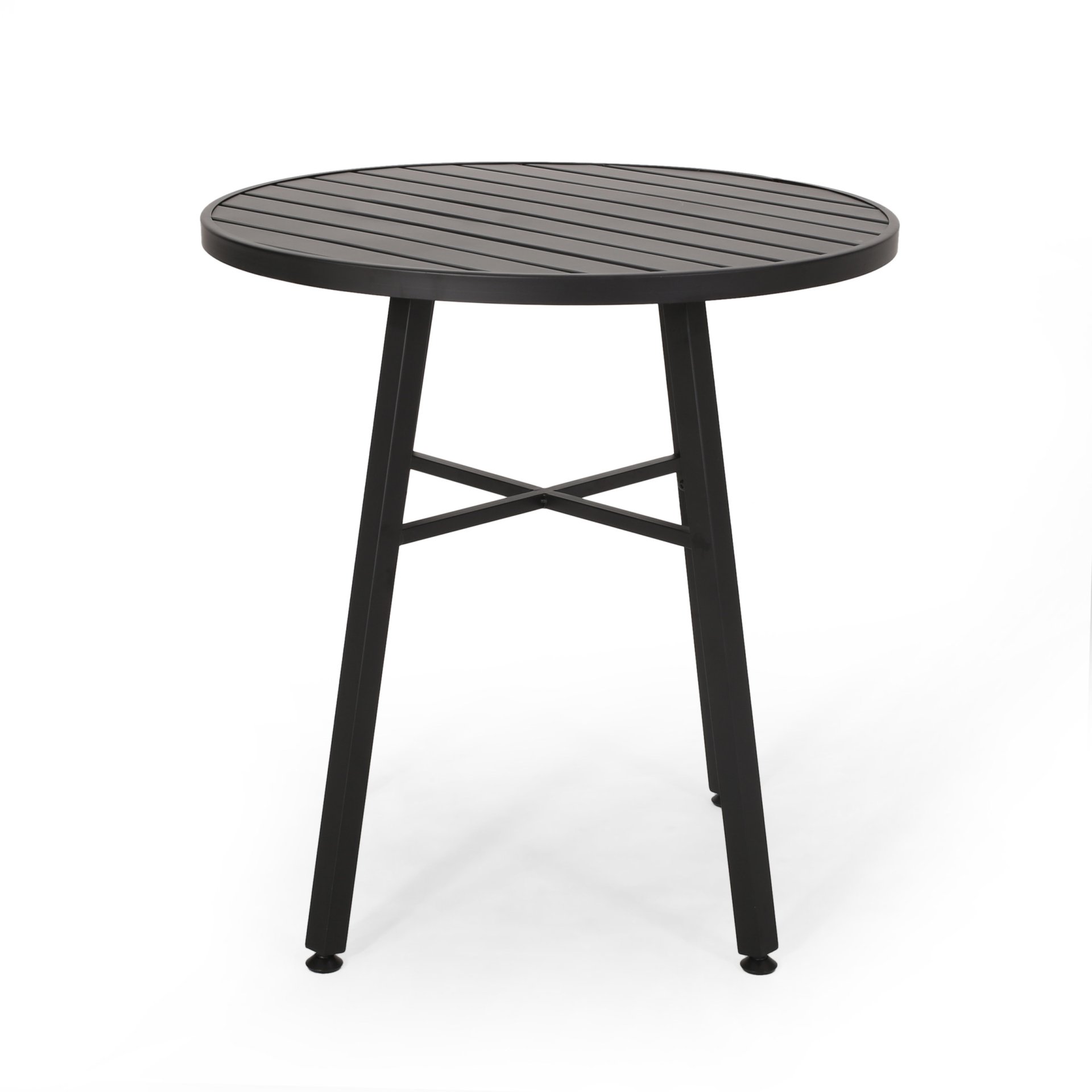 3 Piece Metal Bistro Set With 2 Curved Armrest Chairs - Black - Image 5