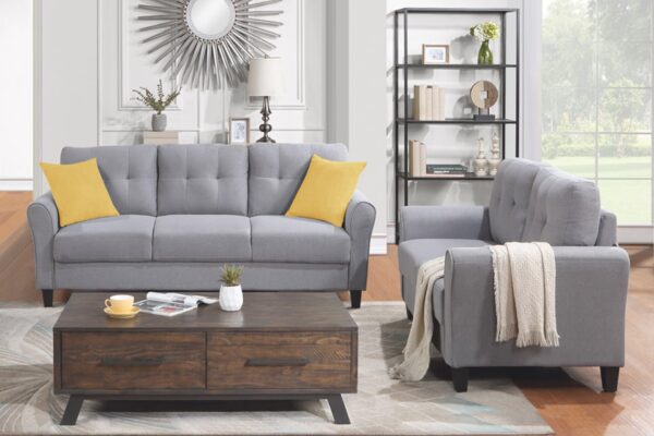 Modern Living Room Sofa Set Linen Upholstered Couch Furniture For Home Or Office - Light Gray