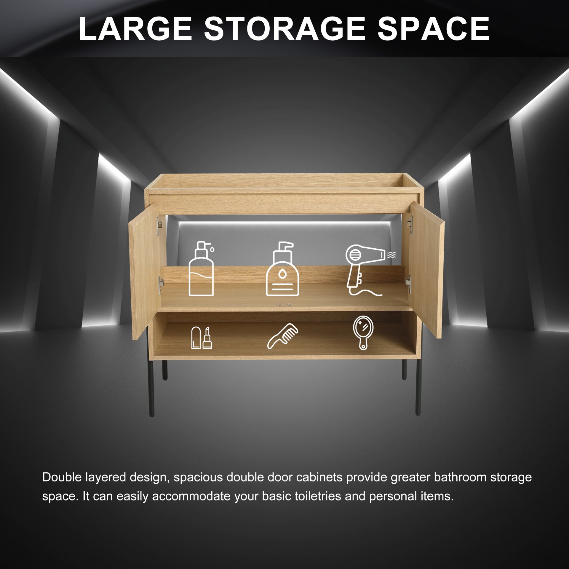 Minimalist 36" Freestanding Bathroom Vanity With 2 Soft Close Cabinet Doors - Oak - Image 4