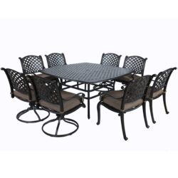 Square 8 Person 64" Long Aluminum Dining Set With Cushions - Antique Brown