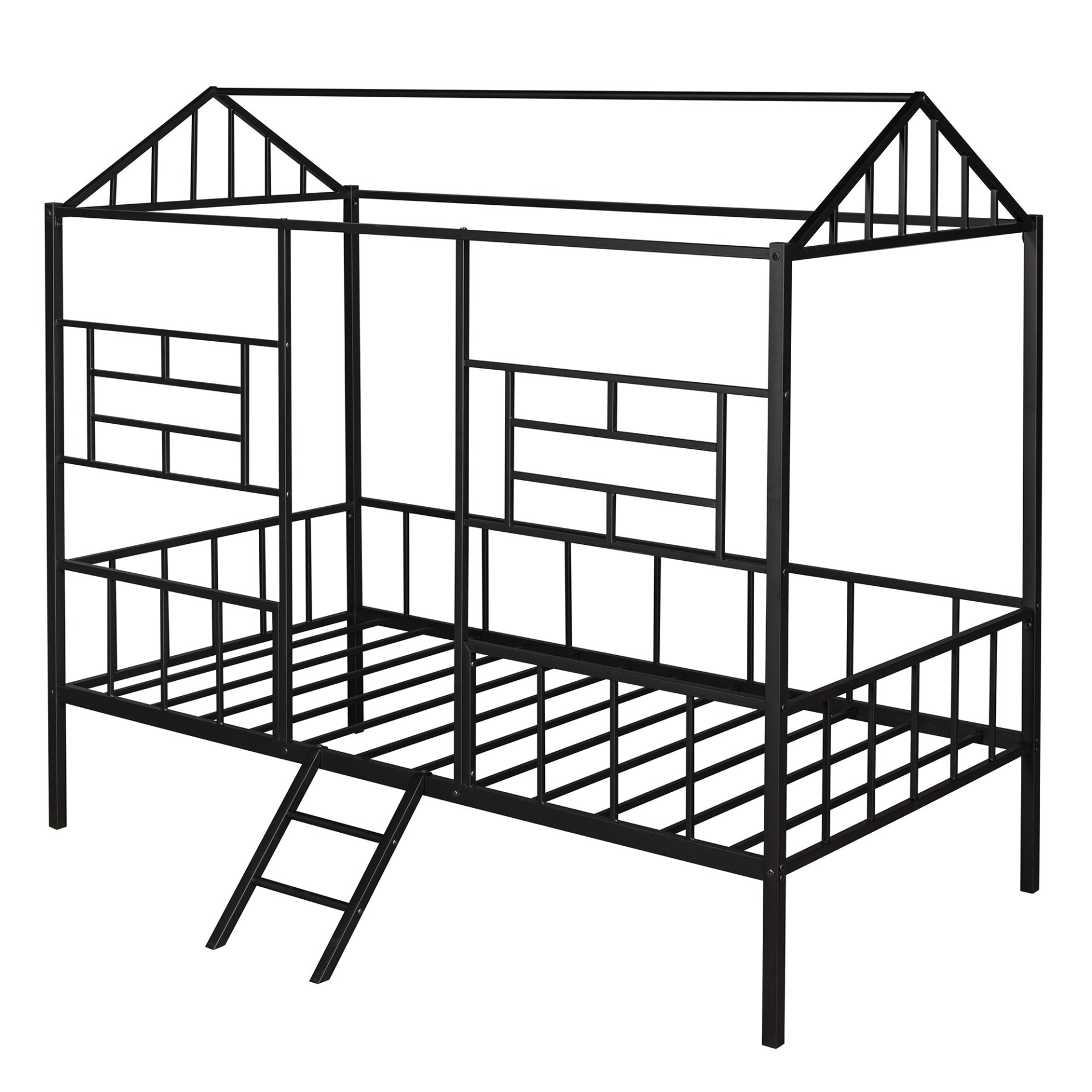 House Bed Frame Twin Size With Slatted Support No Box Spring Needed - Black - Image 5