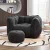 Soft Chenille Bean Bag Chair With High Resilient Foam For Living Room And Bedroom Comfortable Square Lazy Sofa With Footstool - Black - Image 14