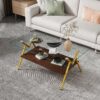 Rectangle Coffee Table With Tempered Glass Top And Golden Metal Legs, Modern Table For Living Room, Transparent Glass - Gold / Dark Brown - Image 7