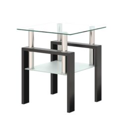 Modern Tempered Glass Tea Table, End Square Table For Living Room - Transparent / Black