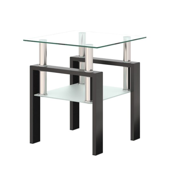 Modern Tempered Glass Tea Table, End Square Table For Living Room - Transparent / Black