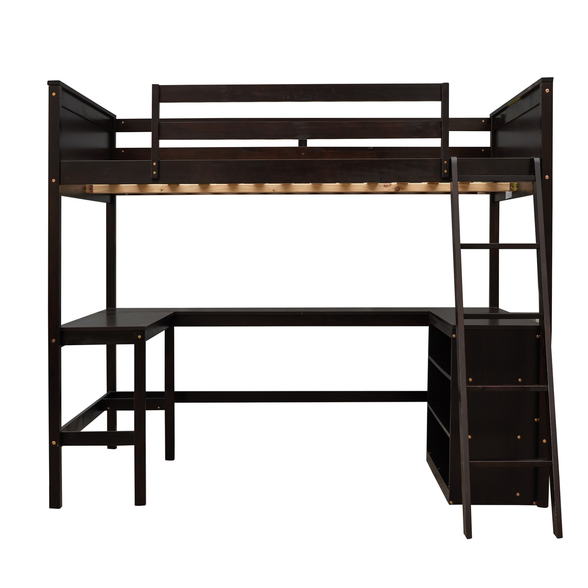 Full Size Loft Bed With Shelves With Desk - Espresso - Image 6