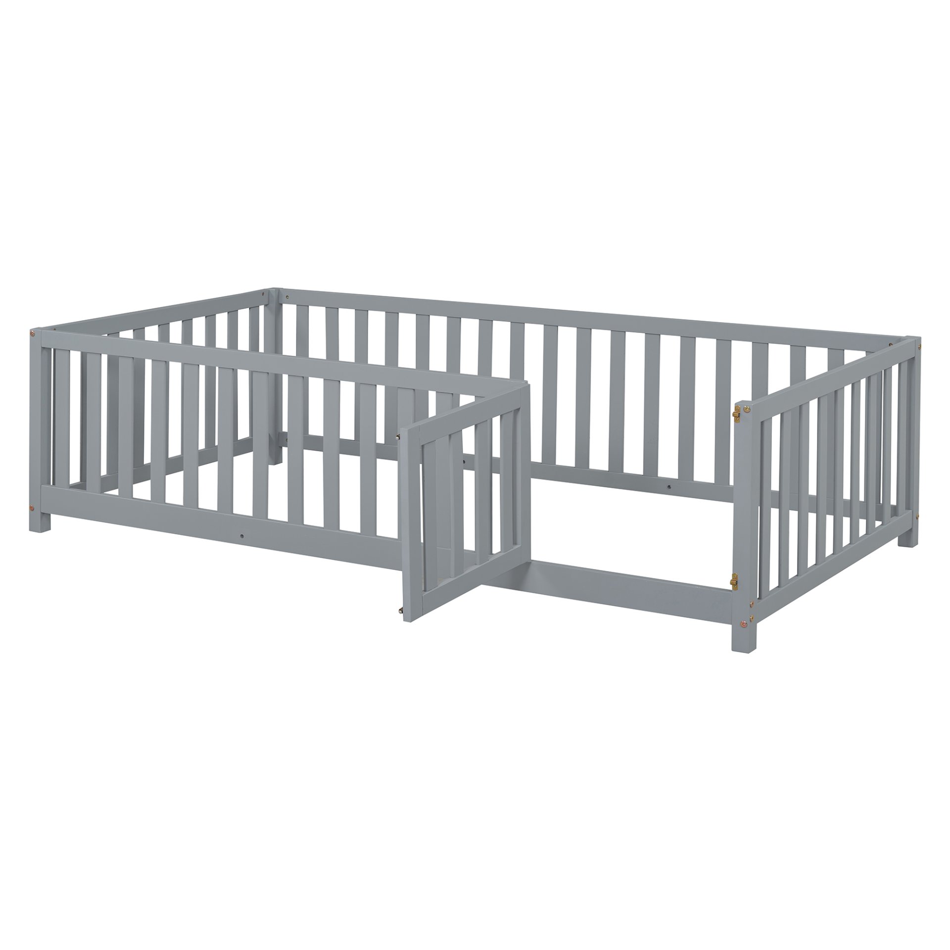 Twin Size Daybed With Fence Guardrails And 2 Drawers, Split Into Independent Floor Bed & Daybed - Gray - Image 13