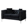Wide Sofa With Jeweled Buttons Square Arm, 2 Pillows - Black - Image 2