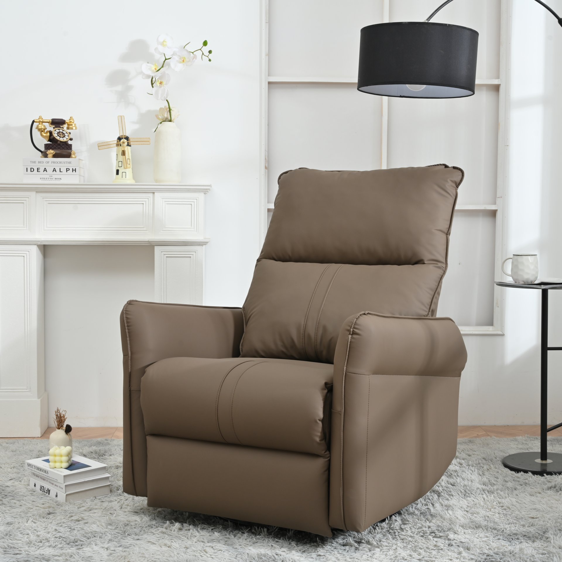 29.92" 270 Power Swivel Rocker Recliner Chair, Electric Glider Reclining Sofa With USB Ports, Power Swivel Glider, Rocking Chair Nursery Recliners For Living Room Bedroom - Brown - Image 10
