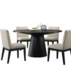 Jasper - 5 Piece Wide Contemporary Round Dining Table With Beige Fabric Chairs (Set of 5) - Black - Image 13