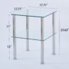 Modern 2 Piece Side Table With Storage Shelf, Tempered Glass, Space Saving Design - Clear - Image 3