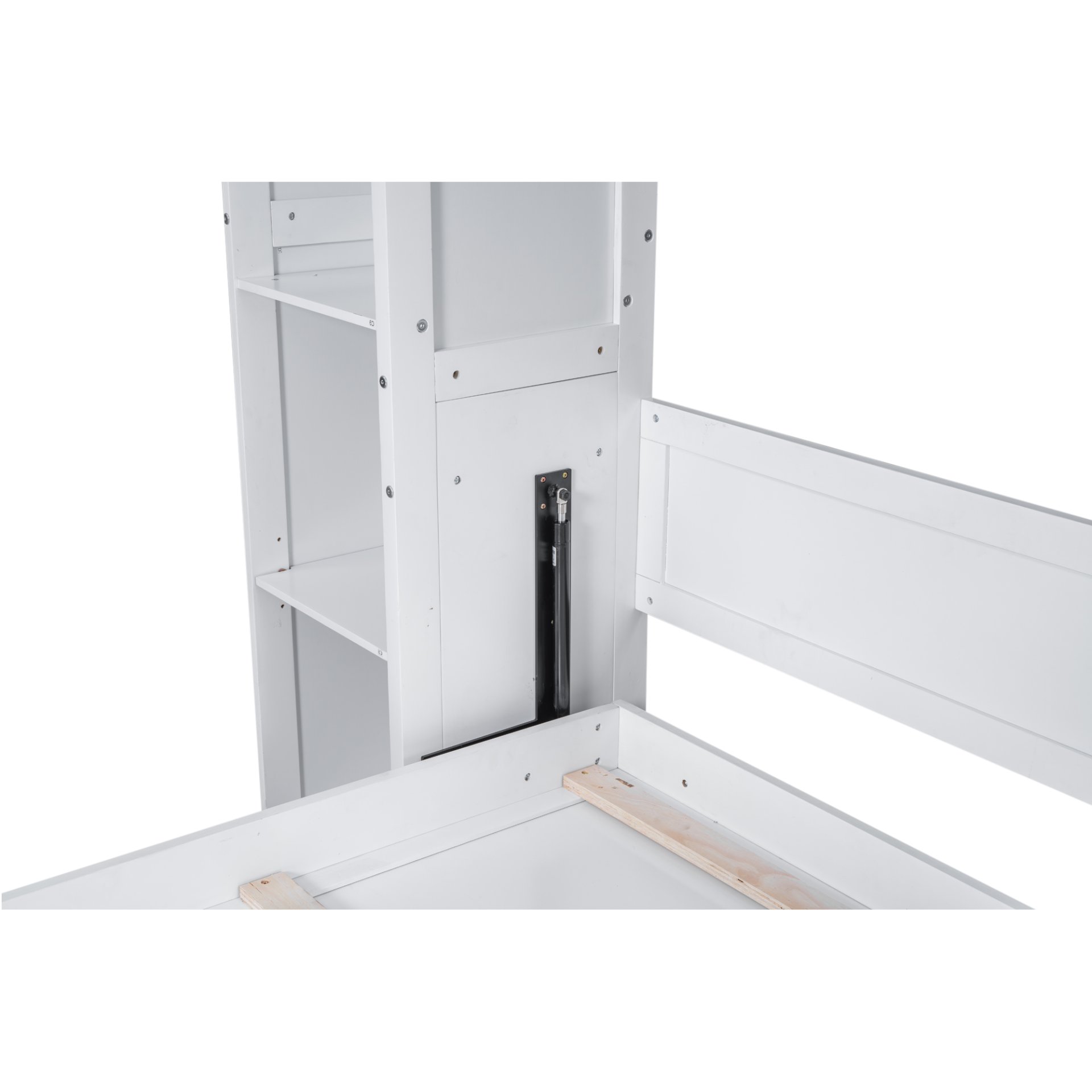 Queen Size Murphy Wall Bed With Shelves And LED Lights - White - Image 16