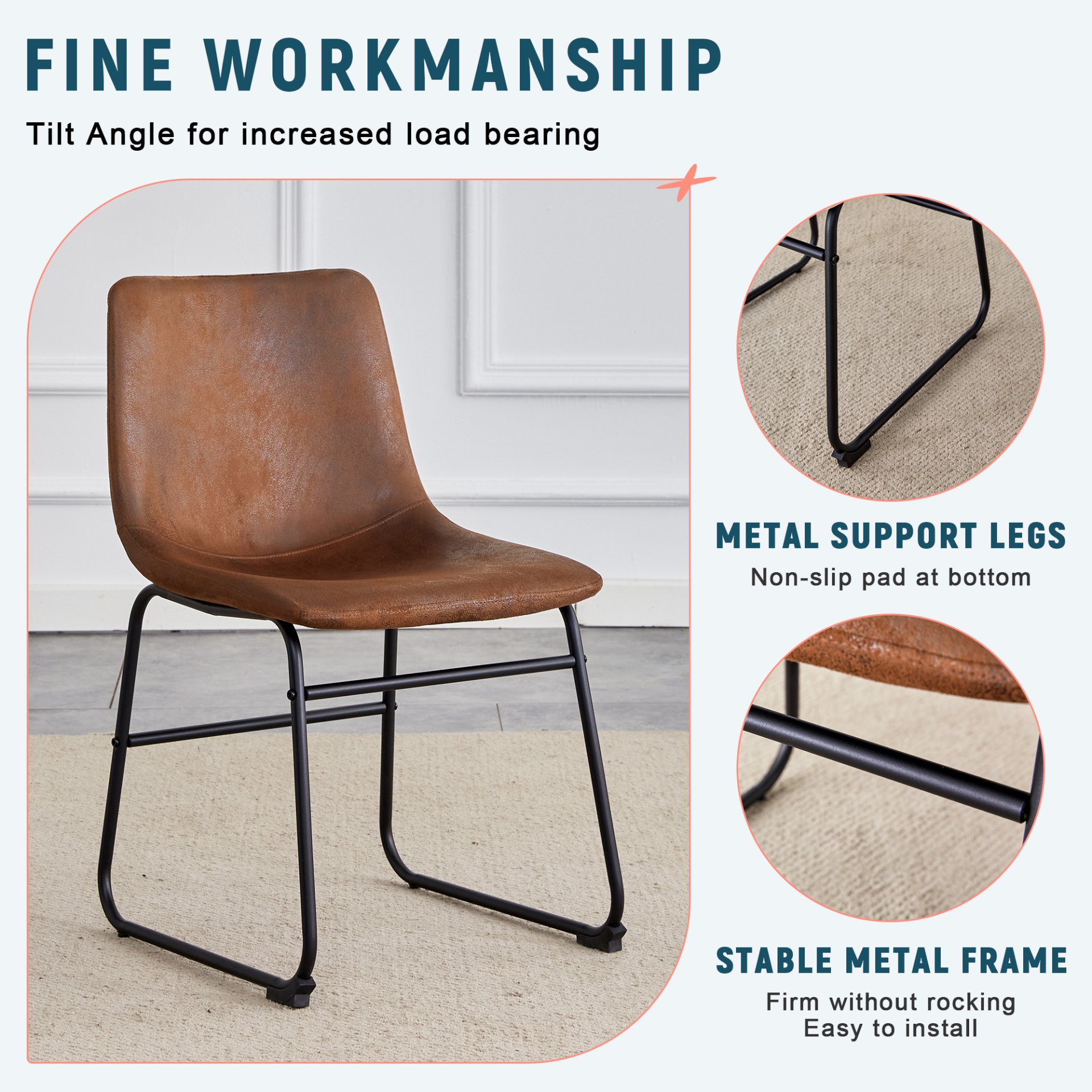 (Set of 4) Retro Chairs, Comfortable Bar Stools, Suitable For Industrial And Vintage Style Environments - Brown - Image 10