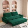 Queen Pull Out Sofa Bed, 3 In 1 Convertible Sleeper Sofa, Multi Functional Velvet Loveseat Bed - Green - Image 4