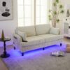 Modern Style Chenille 2 Seater Sofa With LED Light, USB Port, Storage Bag, Wood Legs - Beige - Image 12