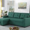 Upholstered Pull Out Sectional Sofa With Chaise - Green - Image 13