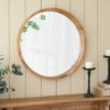 Wood Round Mirror, Farmhouse Decor Style Circle Wall Mirror For Living Room Bathroom Entryway - Brown - Image 5