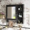 Wall Mounted Bathroom Storage Cabinet, Medicine Cabinets With Large Mirror Door, Adjustable Shelves And Three Open Storage Levels(Not Include Bathroom Vanity) - Black - Image 2