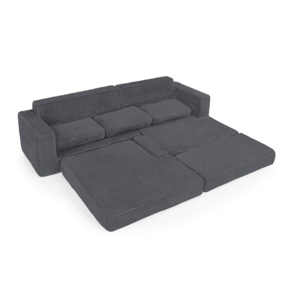 Modern Minimalist L Shape Modular Sectional Sofa With Compressed Corduroy Upholstery - Gray